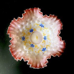 Bride's Basket Bowl  Silver Crest Ruffled with Crimp Edge Hand Painted Victorian